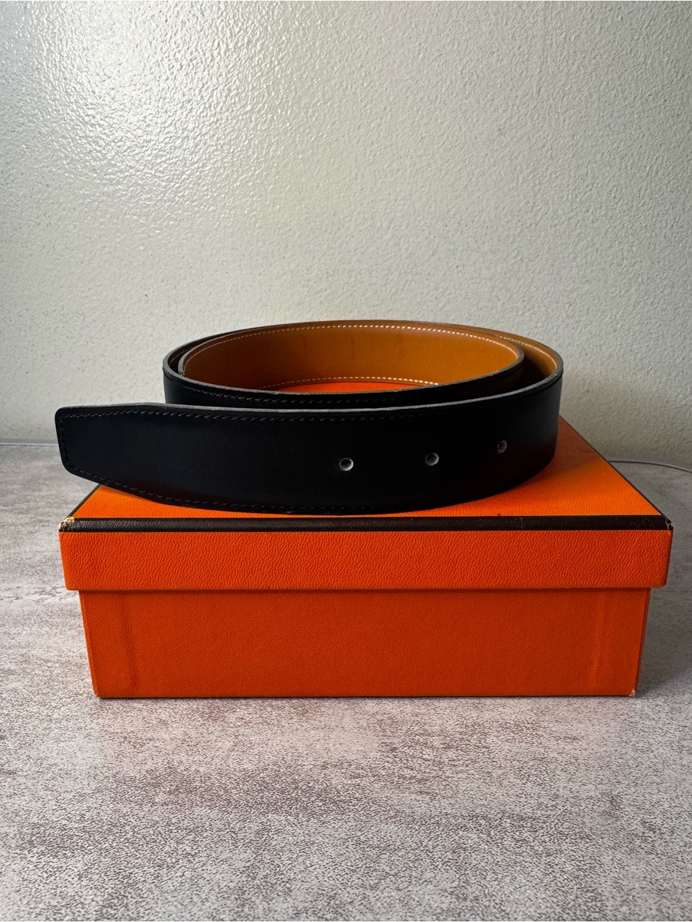 Hermes belt strap Reversible Black/Tan Leather Belt size 85
